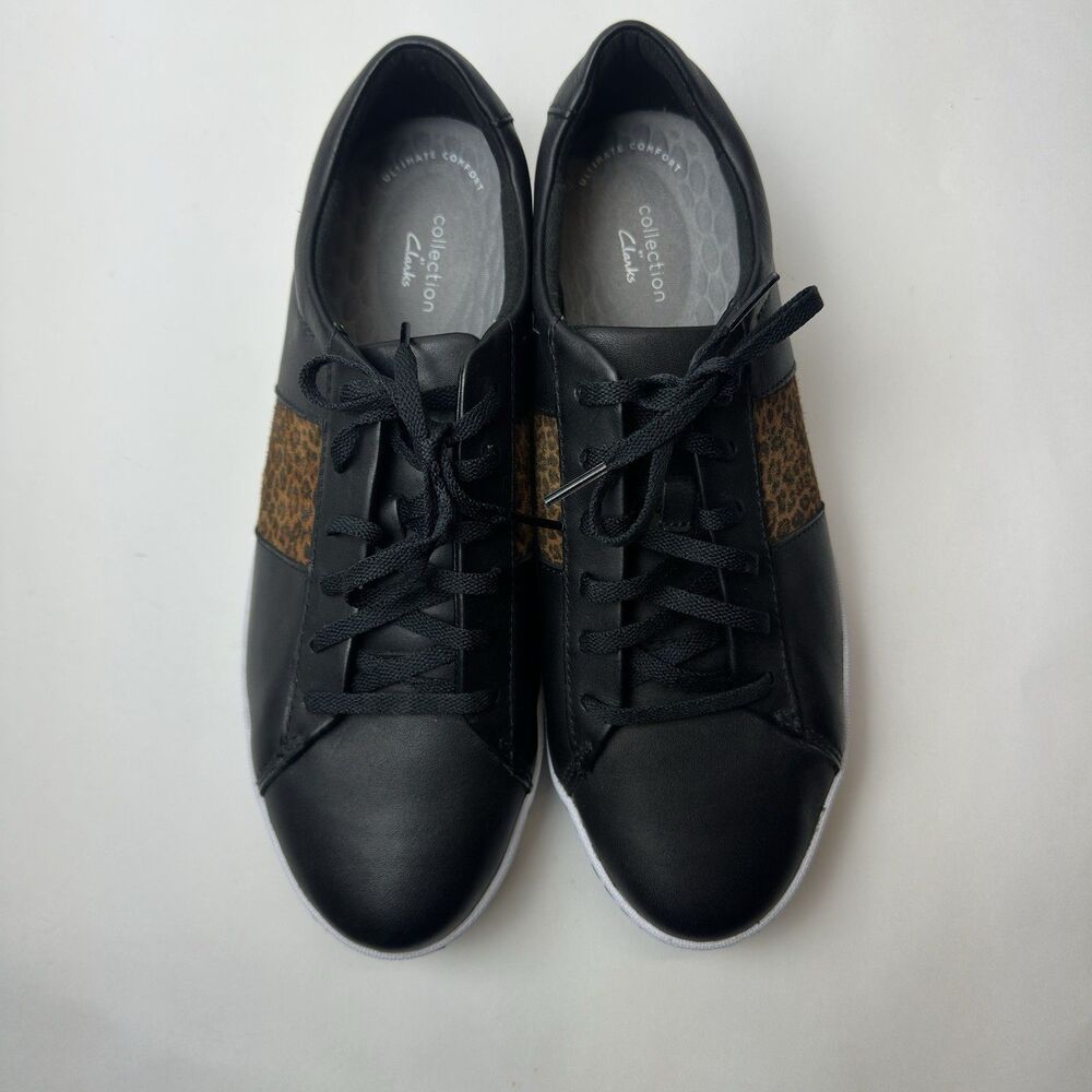 Clarks Collection Pawley Rilee Sneakers Shoes Leopard Black Leather Women' 11W - Picture 2 of 12